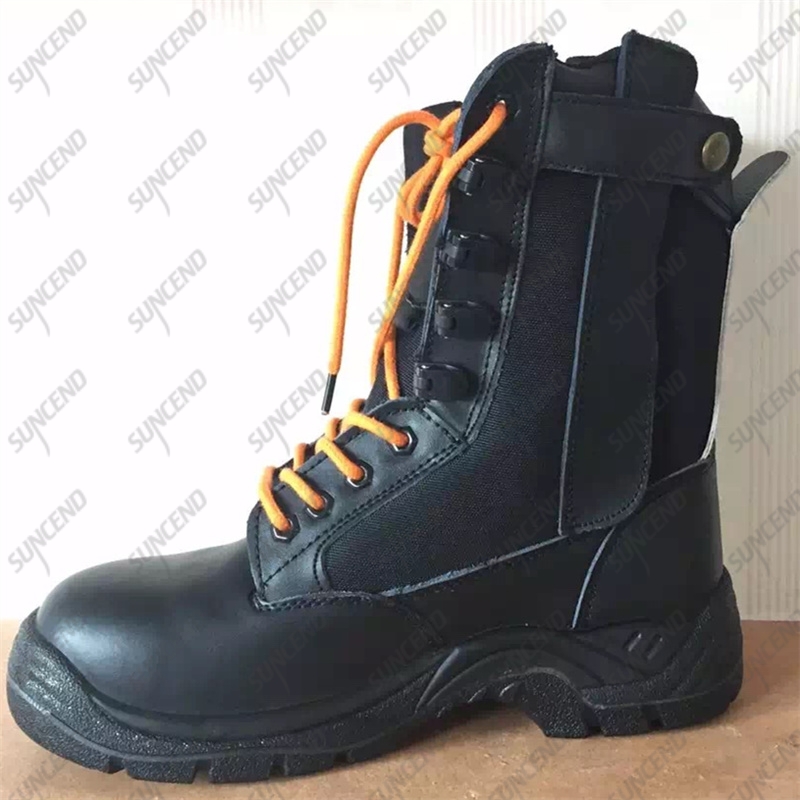 High cut black side zipper work boots steel toe leather upper safety shoes