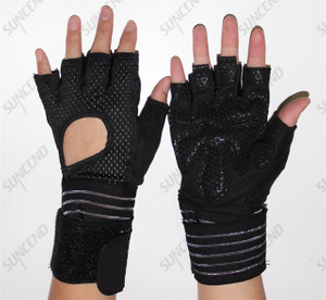 Sports Ventilated Workout Gloves with Integrated Wrist Wraps and Full Palm Silicone Padding