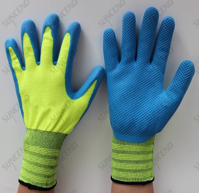 Nylon Liner Foam Embossing Latex Coated Diamond Grain Gloves