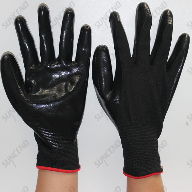 Black Nitrile Coated Nylon/polyester Work Gloves