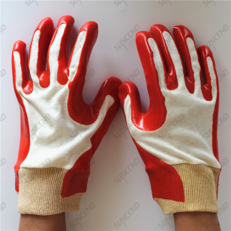 Special coating double smooth red PVC gloves with knit wrist