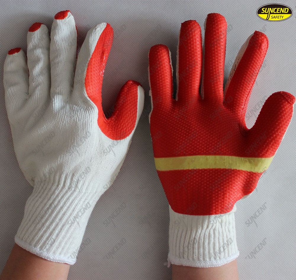 10G polycotton rubber palm coated safety working gloves