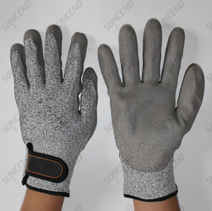 Cut protection glove with PU Palm coated velcro cuff