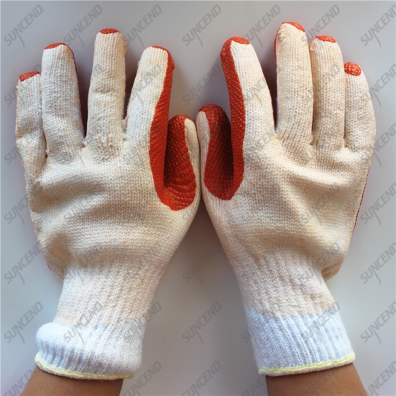 7 gauge cheap white cotton yellow rubber crayfish gloves for South Africa