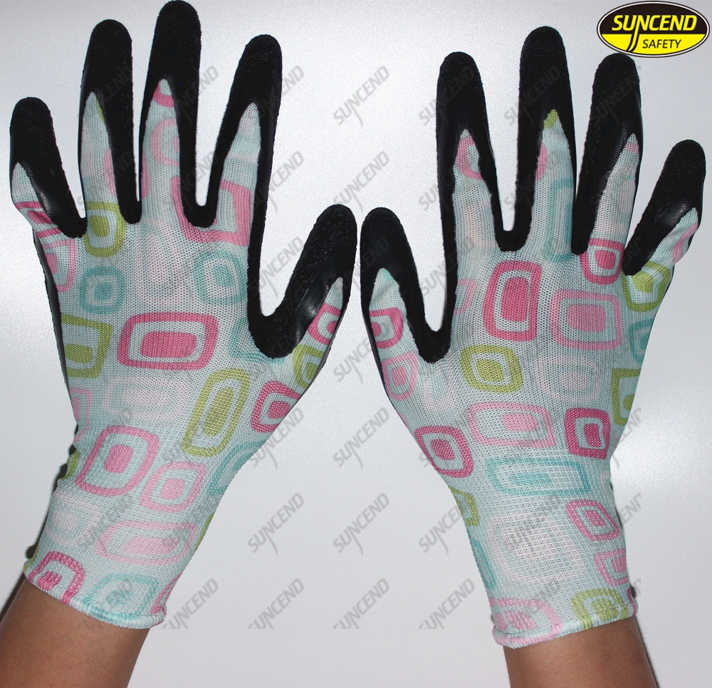Colorful liner crinkle latex coated gardening household gloves