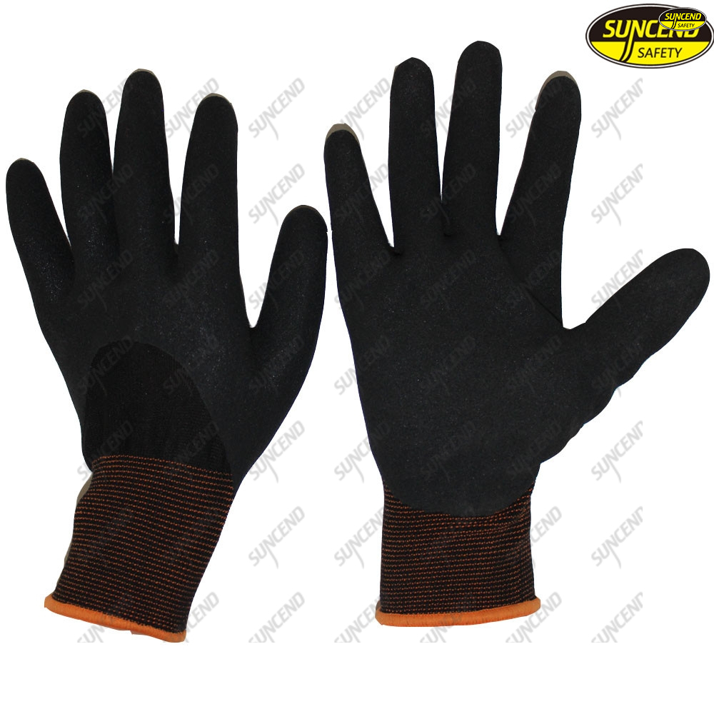 Black nitrile 3/4 coated anti slip good grip work gloves