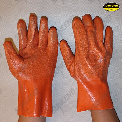 Orange latex fully dipped long cuff work gloves