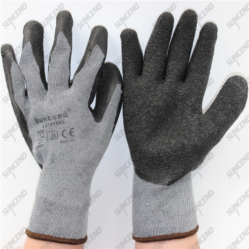 Firm grip crinkle half coated rubber palm grey latex heavy duty gloves