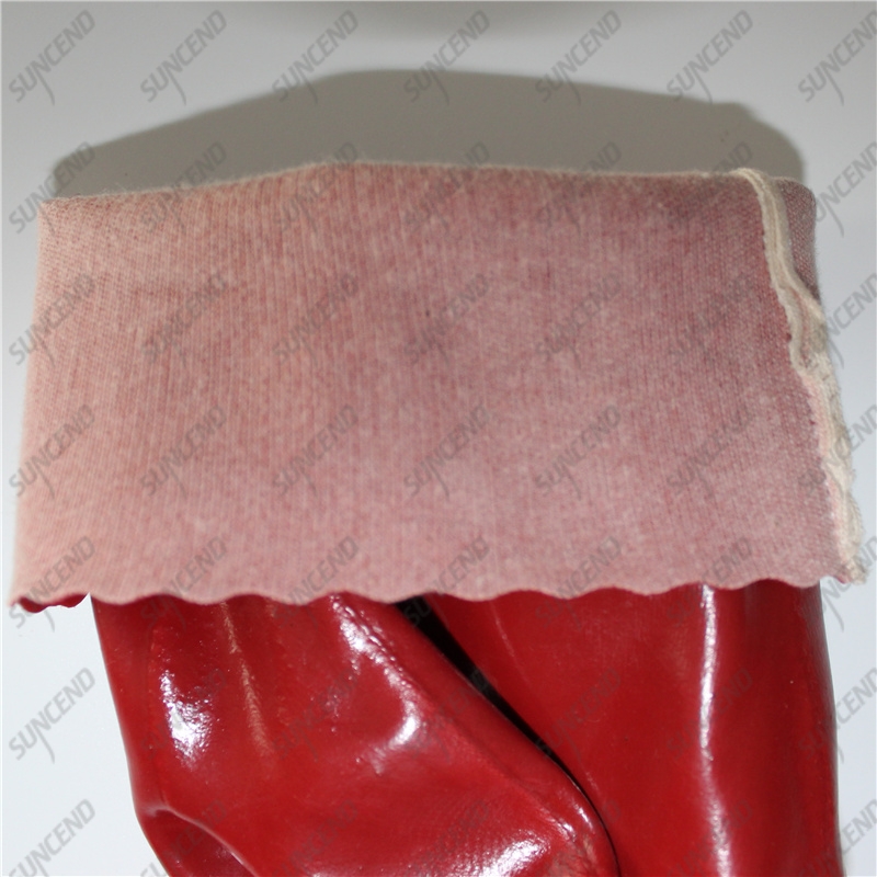 Interlock cotton lining thick red smooth PVC coating gloves