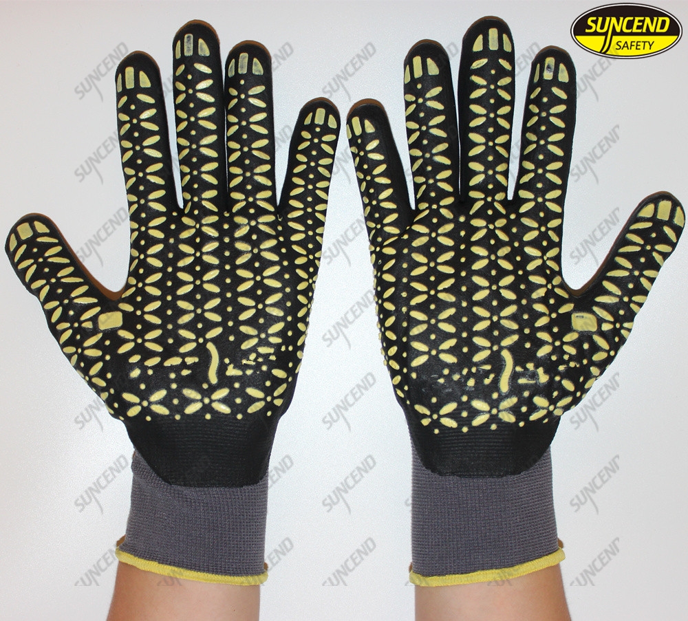 15g spandex nylon nitrile sandy coated work gloves