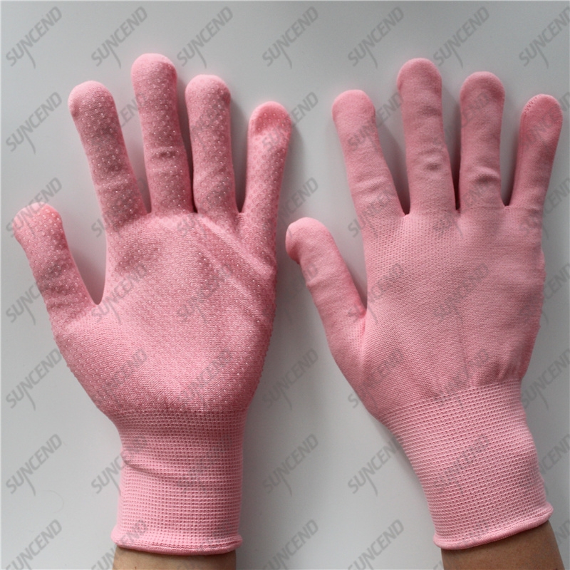 15 gauge pink nylon liner single palm PVC dotted women work gloves