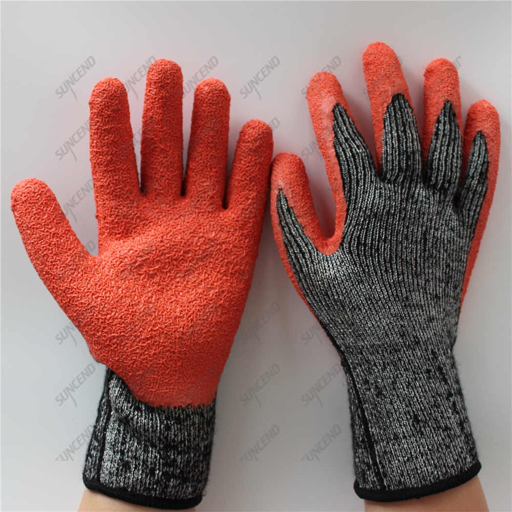 Glass manufacturer industrial use HPPE liner anti cut orange crinkle latex coate