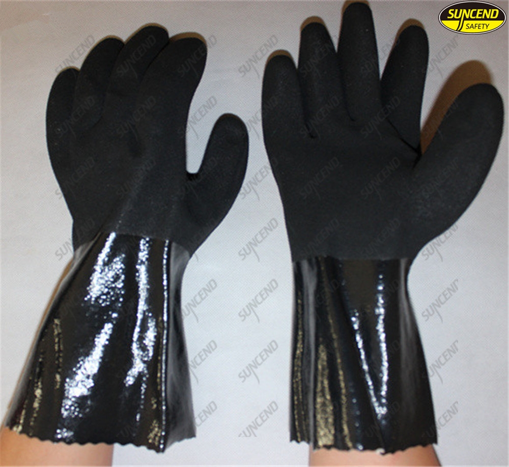 Oil resistant blue PVC double dipped sandy finished working glove