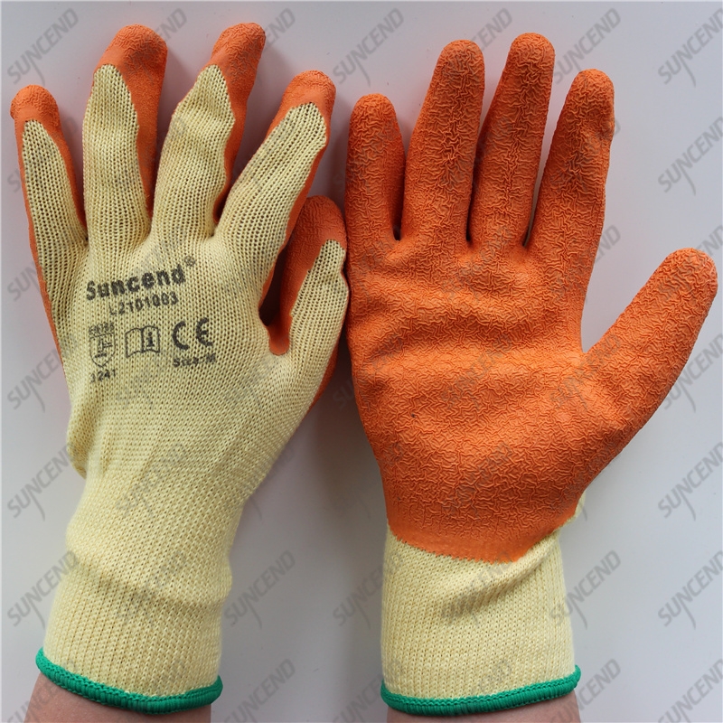 SUNCEND 10 gauge polycotton orange crinkle latex work gloves
