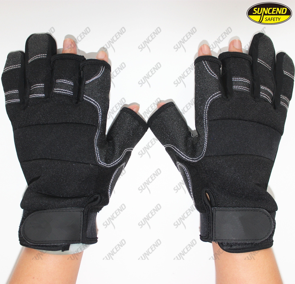 3 fingers mechanical work safety protective synthetic leather palm machinery glo