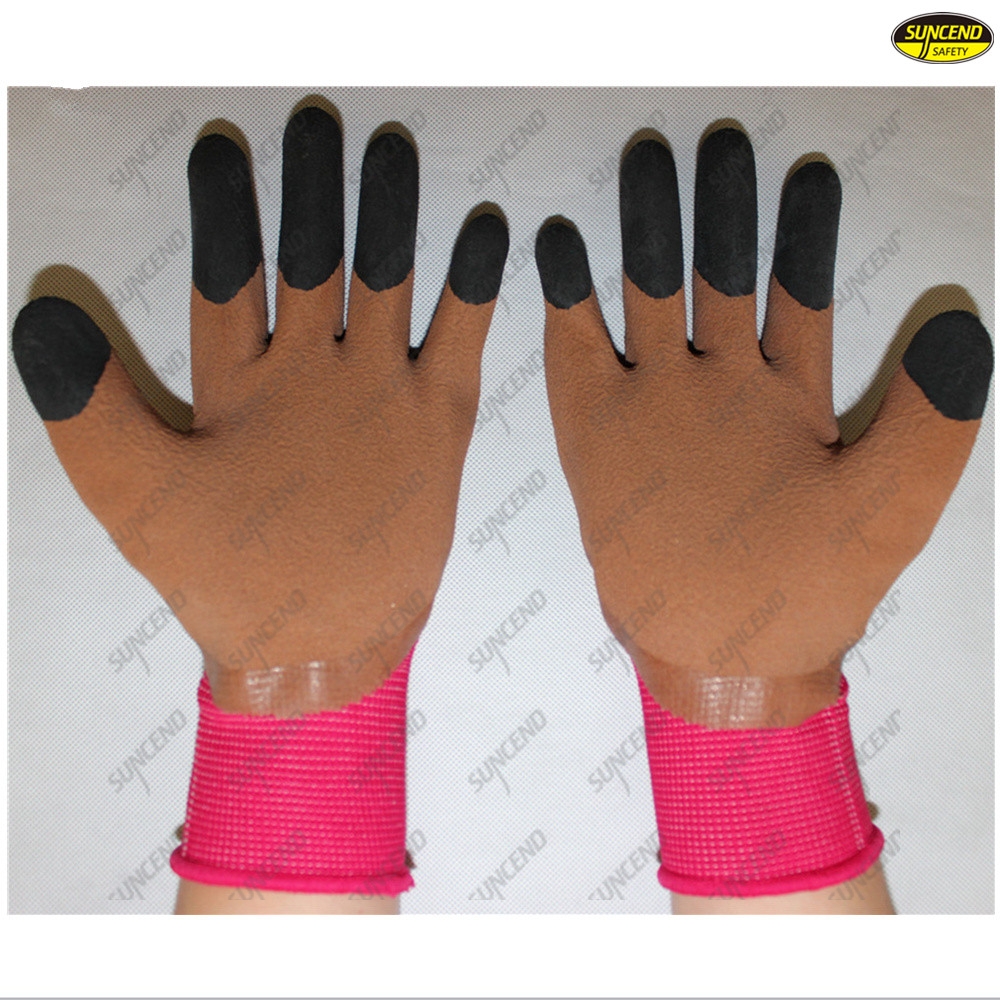 Natural latex coated finger double dipped gloves