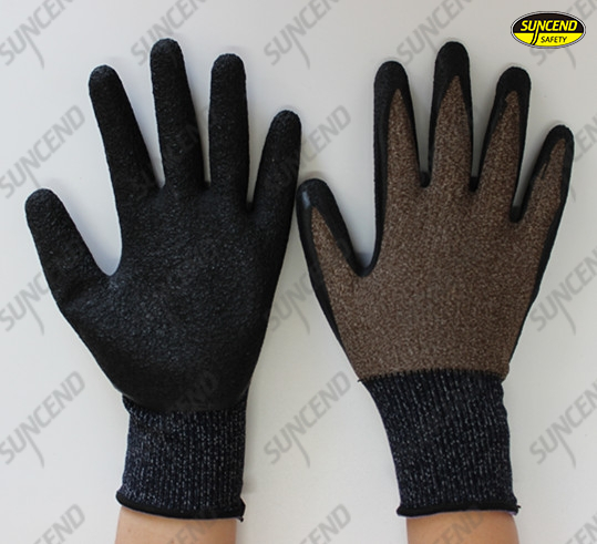15 gauge nylon+spandex High quality latex coating gloves with breathable and com