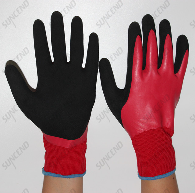 15 Gauge Polyester Seamless Knit Latex Fully Coated Work Glove 