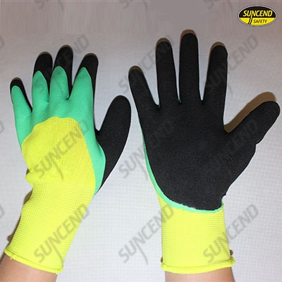 Nylon liner 3/4 latex rubber coated double dipped work gloves