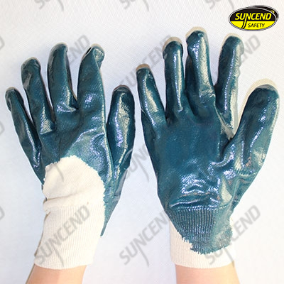 Blue nitrile 3/4 coated knit wrist work gloves