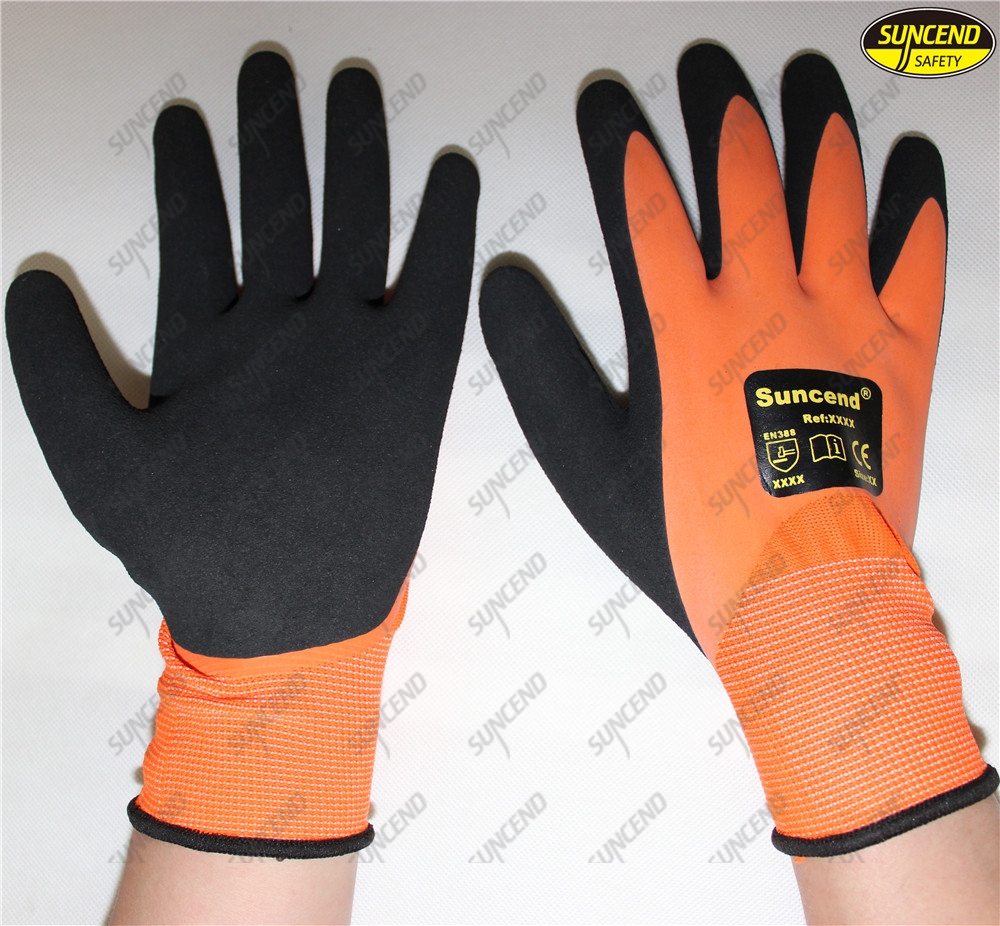 Double nitrile dipped sandy finished soft work gloves