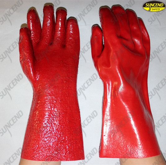 35cm Waterproof long cuff rough pvc coated hand work gloves