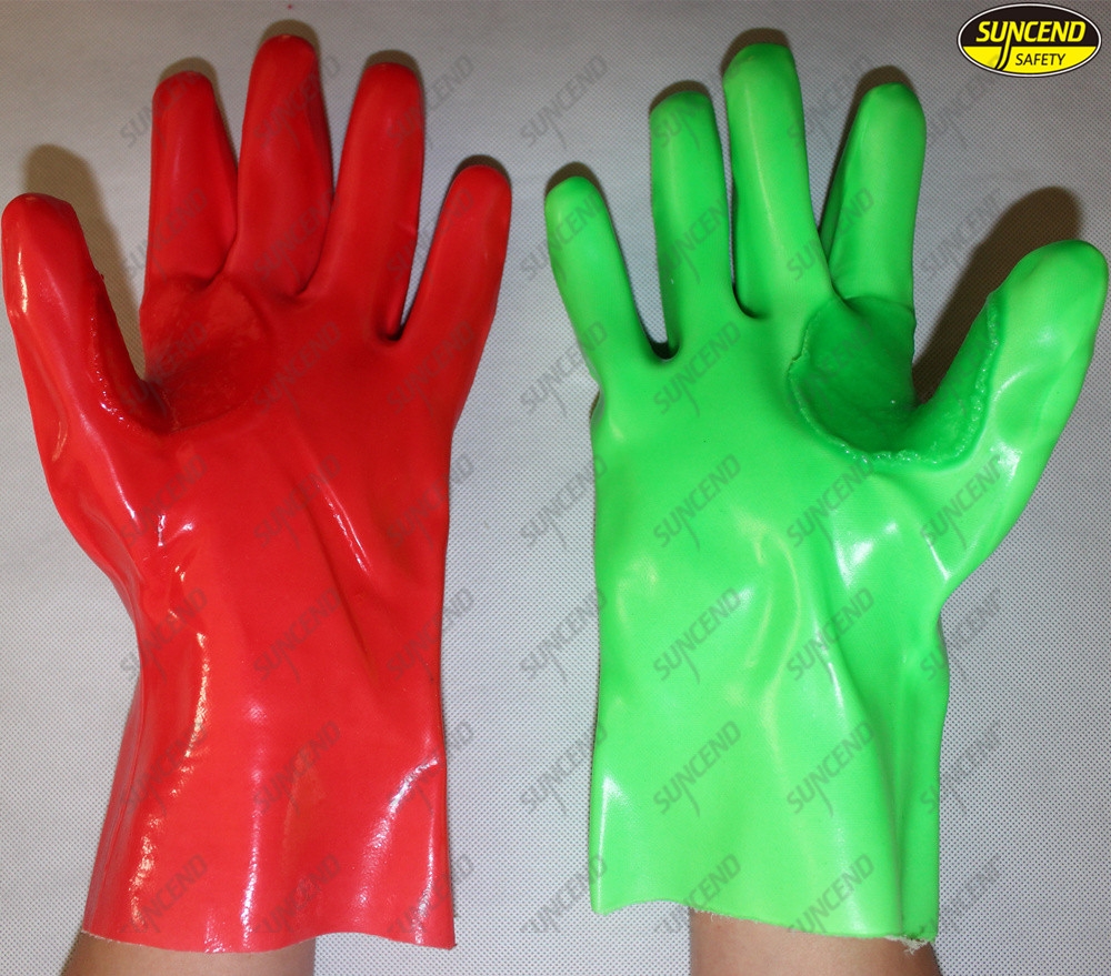 Thumb web reinforced long cuff protective pvc coated work gloves