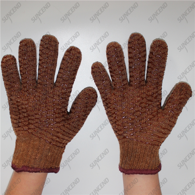 Warmly cotton with terry lining single palm diamond texture PVC coating gloves
