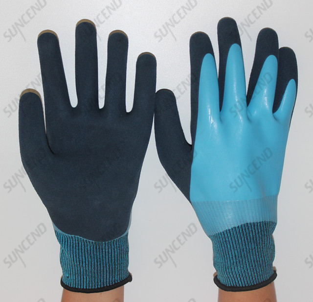 Blue Nitrile Fully Double Dipped Waterproof Safety Glove,Sandy Finish