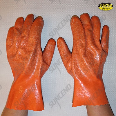 Orange latex fully dipped long cuff work gloves