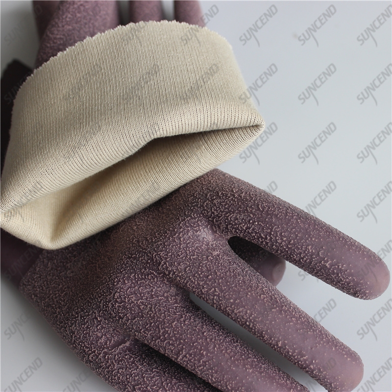 100% thick cotton liner sandblasting anti slip purple latex gloves