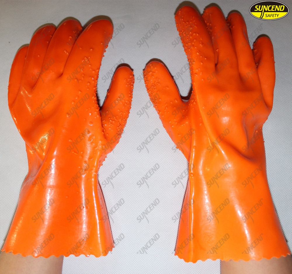 PVC double coated granule waterproof safety good grip work glove