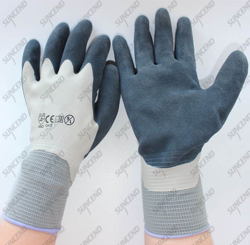 Heavy duty waterproof double full coated foam latex gloves