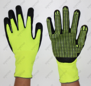 High Visible Nylon+Spandex Seamless Knit Micro Foam Finish PVC Dotted Work Gloves