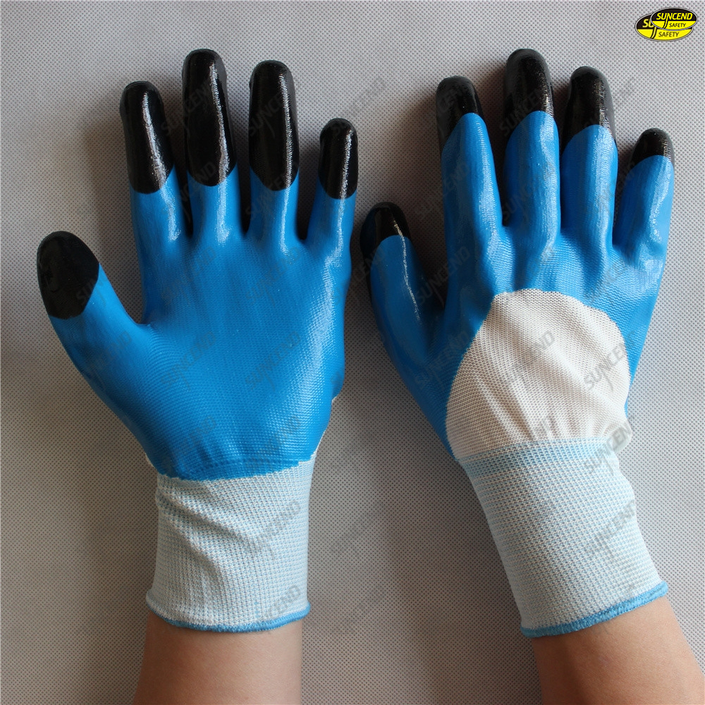 Safety working use smooth nitrile coated hand job gloves