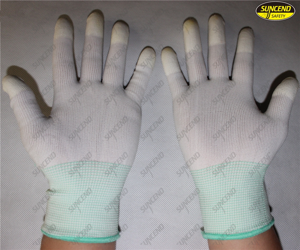 PU fingertips coated protective antistatic gloves