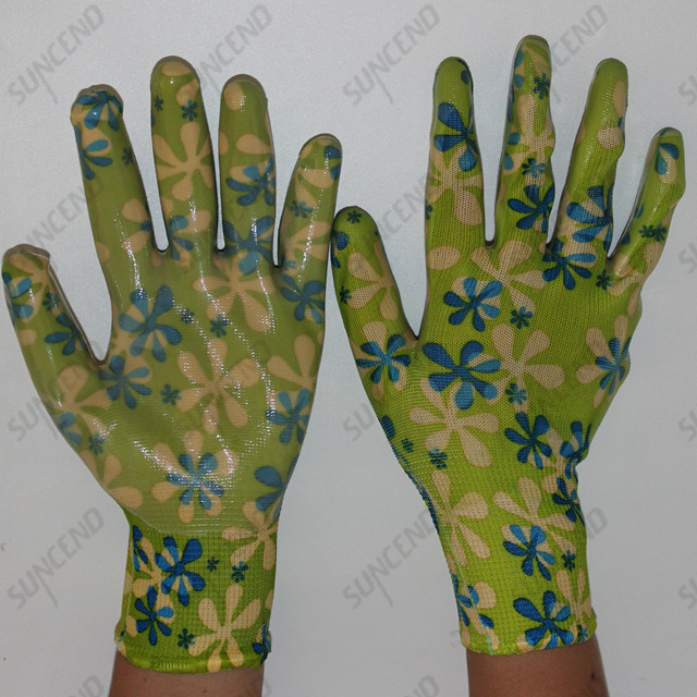 Colorful Printing Liner Nitrile Coated Smooth Palm Work Gloves