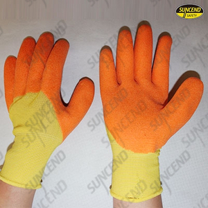 Orange pvc coated jersey liner winter work gloves