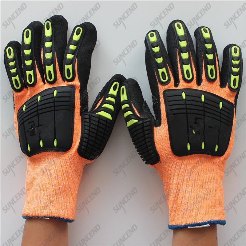 Sandy Nitrile Sponge Padded Palm Cut Level 5 Impact Resistant TPR Gloves